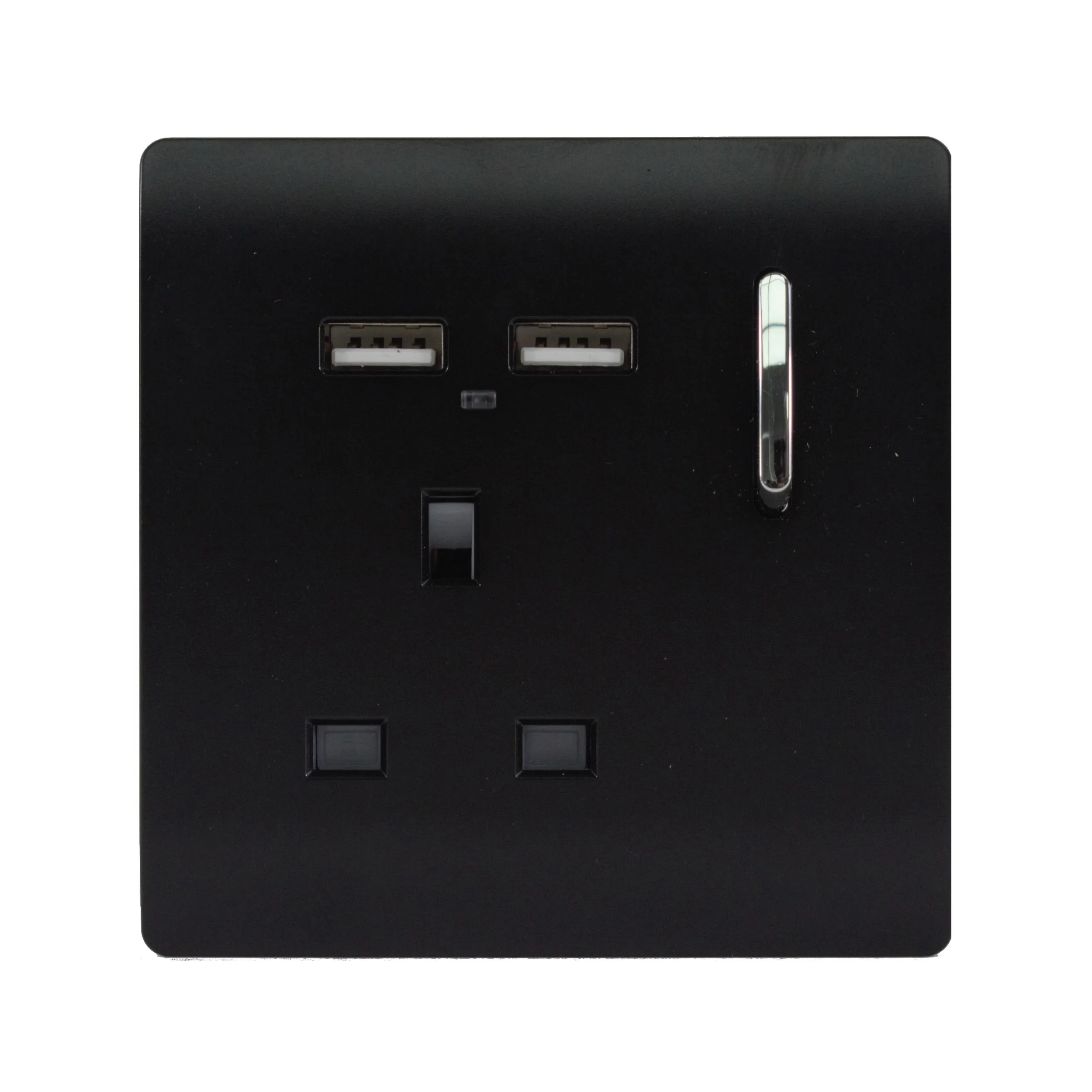 1 Gang 13Amp Switched Single Socket With 2 x USB Matt Black